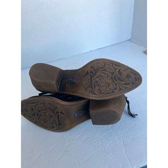 Sofft Black Suede Laser Cutout Westwood II Block Heel Back Zip Ankle Boots Sz 8M - Picture 10 of 10